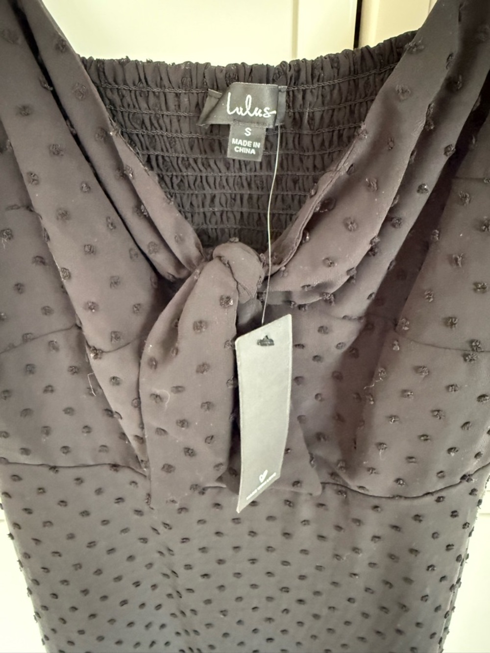 Lulus Be a Dear Black Swiss Dot Tie-Front Skater Dress - Picture 6 of 7
